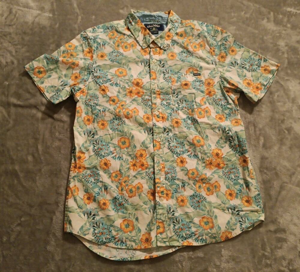 Chubbies Button Down Polo Shirt Mens Large Floral AOP